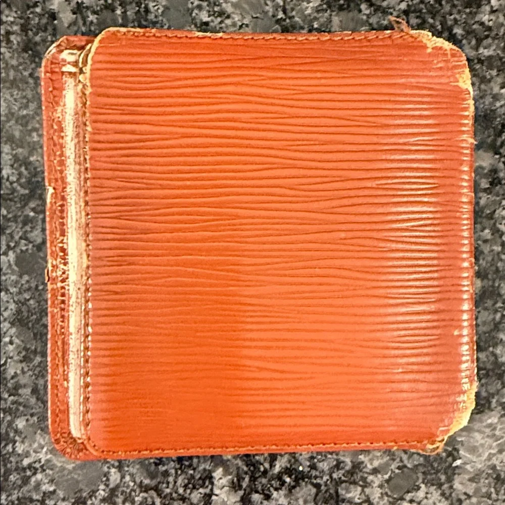 Louis Vuitton textured Orange Epi Leather Bifold project rehab wallet COA